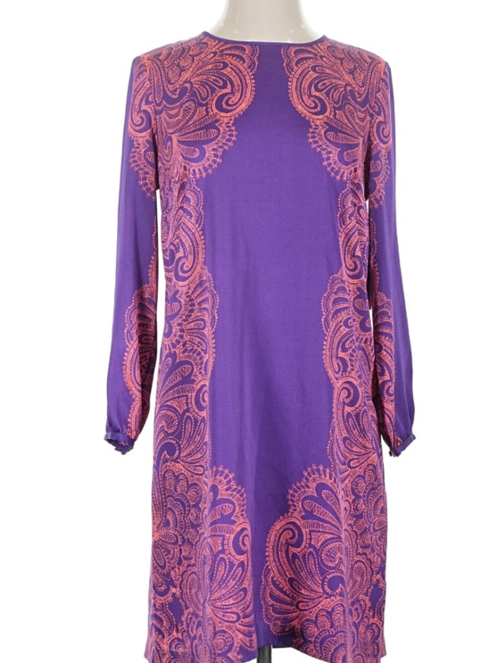"Juicy Couture Black" Vintage Purple Paisley Long Sleeve Casual Dress Size 4
